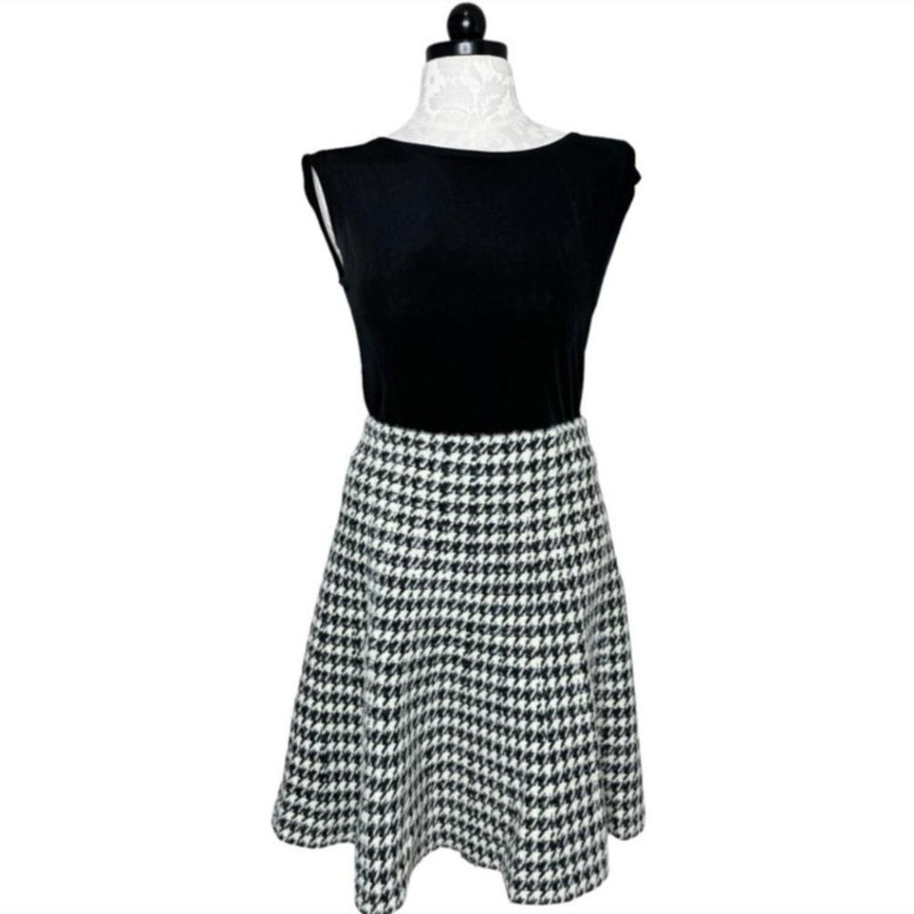 Max Studio Houndstooth Knit Blazer Skirt Set Womens L Black White Two Piece - Picture 2 of 8